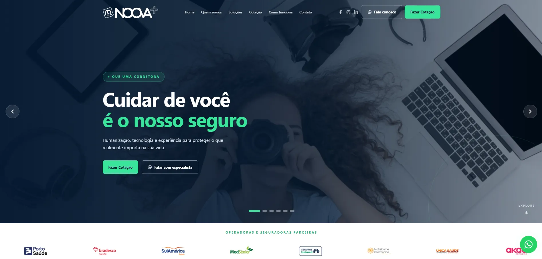 Página inicial do site da Noova+