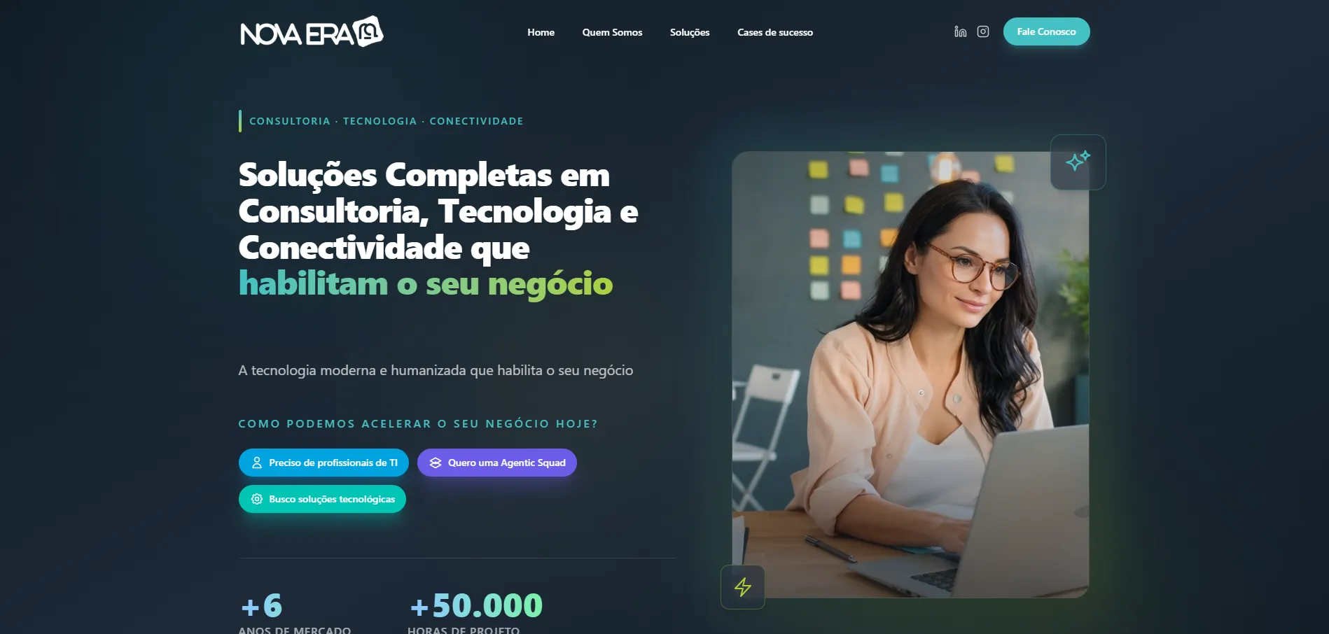 Página inicial do site da Nova Era Business Solutions